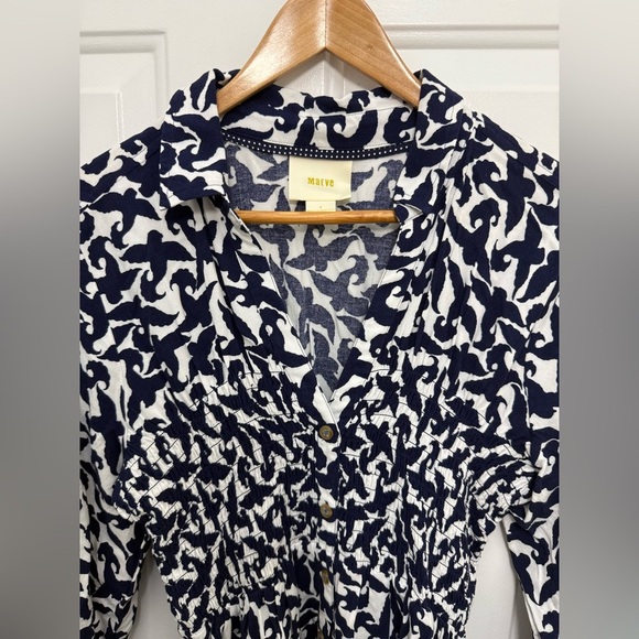 Women’s Anthropologie Blue Paisley Long Sleeve Smocked Tunic Small Casual Fall - Picture 3 of 9